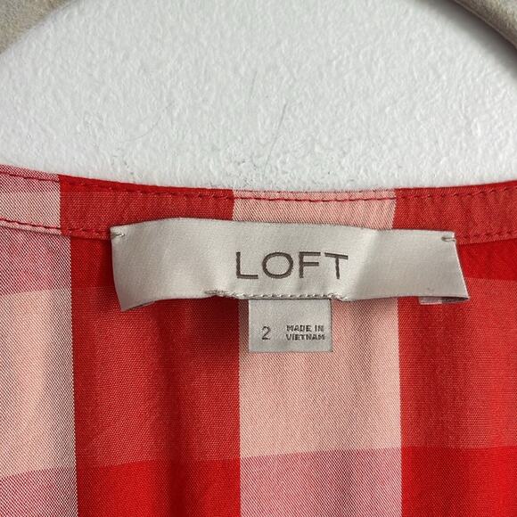LOFT picnic plaid short sleeve fit & flared wrap dress sz 2 - Picture 8 of 10